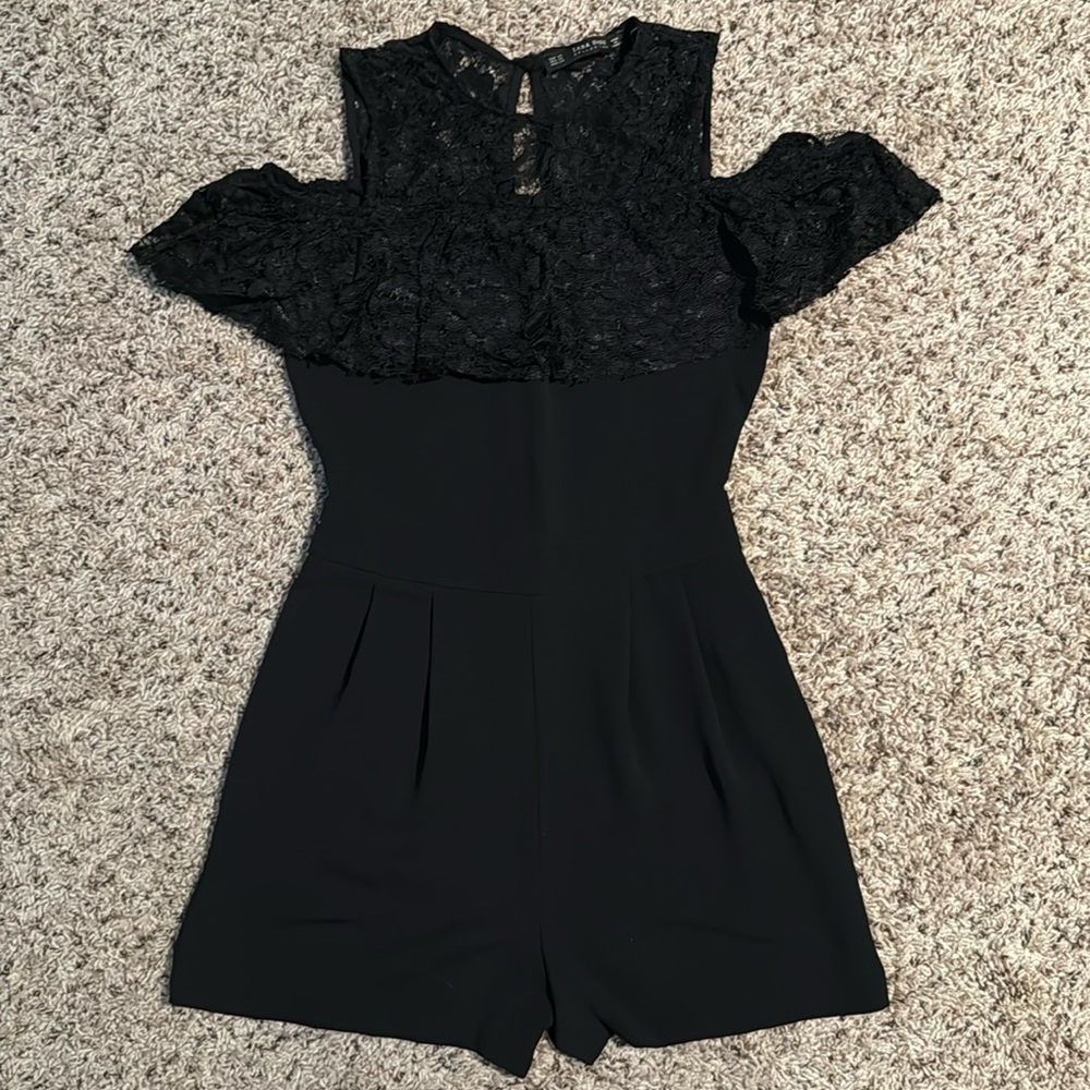 Zara XS black romper with lace on upper half and cold shoulder